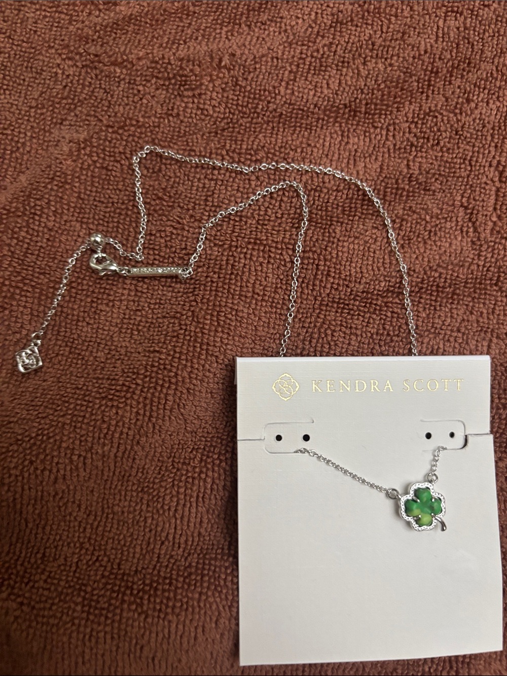 Kendra Scott Silver Necklace with Green Clover Charm - Picture 2 of 6